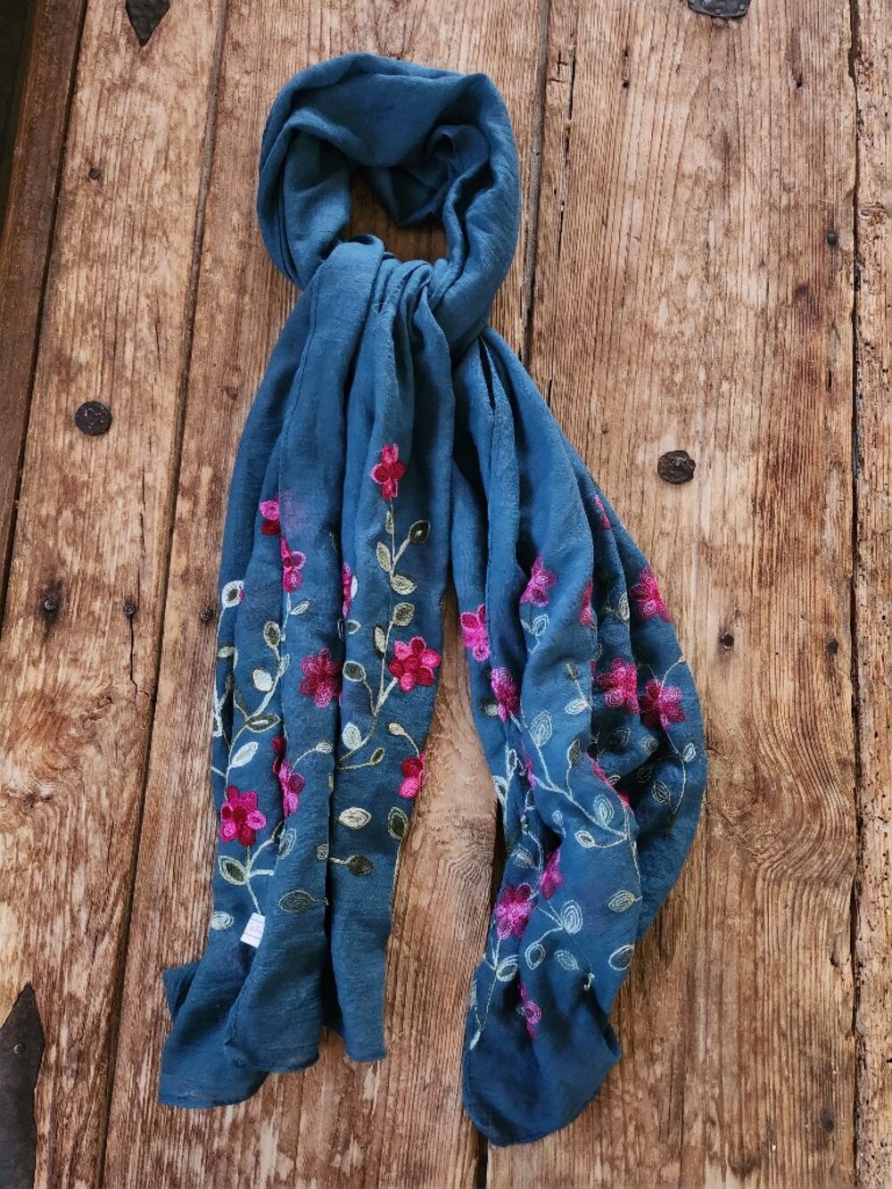 Lightweight Green Embroidered Scarf